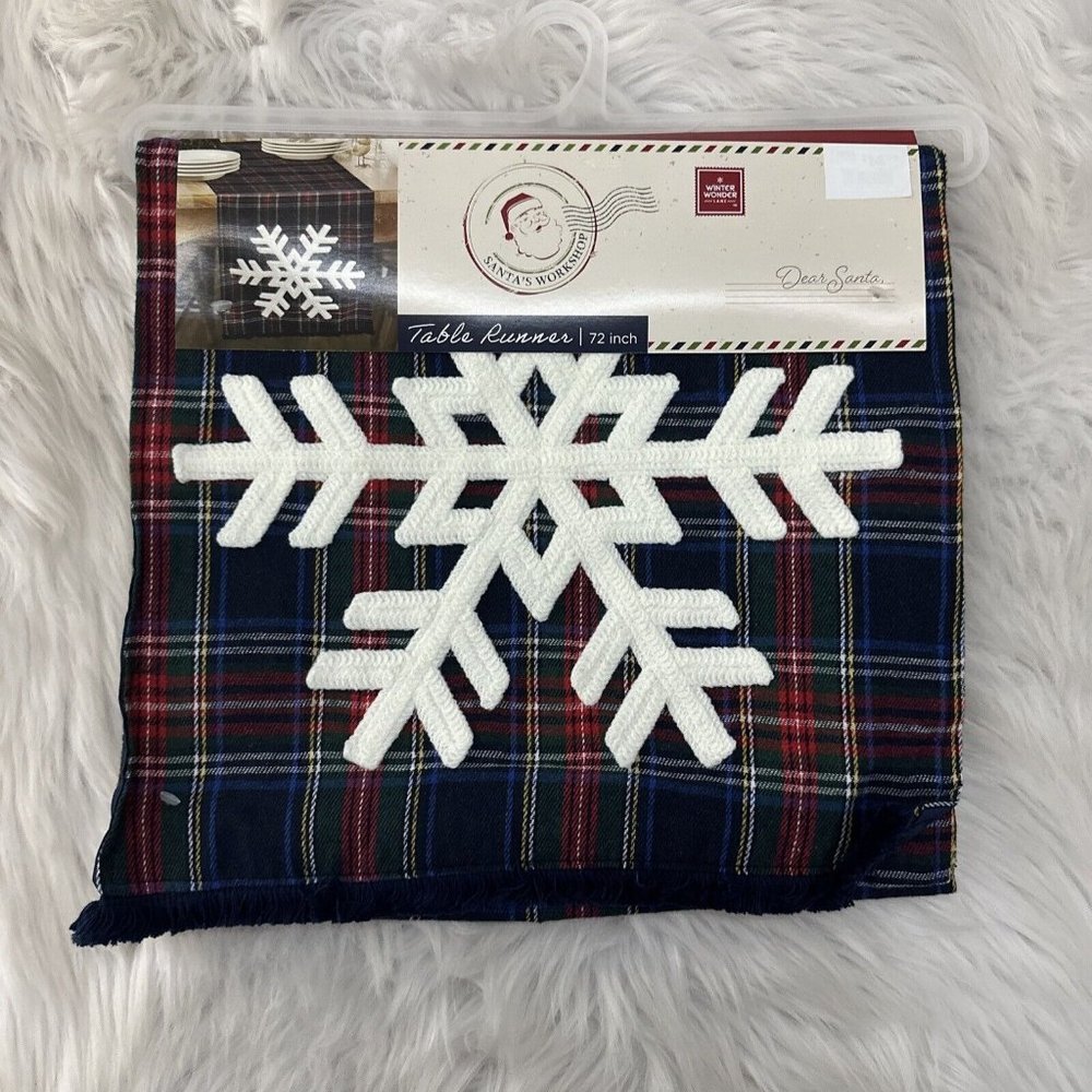 Winter Wonder Table Runny 72x13 inches NWT Blue plaid Snowflake Winter